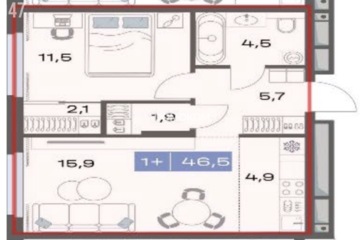 2-к квартира, 46,5 м², 4/25 эт.